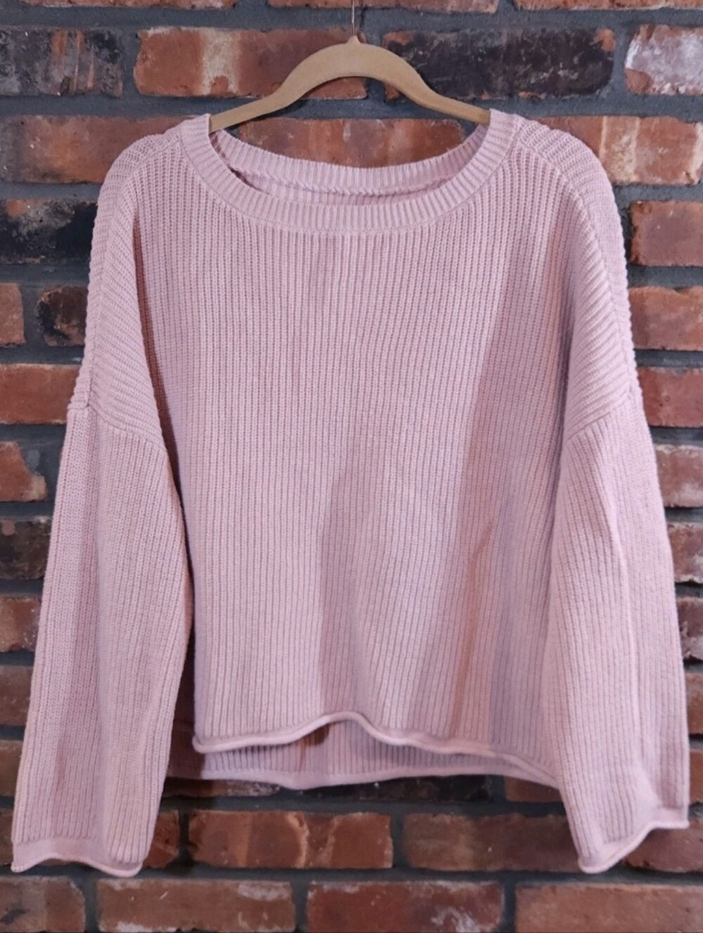 SO Pink Ribbed Knit Boxy Fit Scoop Neck Drop Shoulder Sweater Comfy Women's XL - Picture 2 of 6